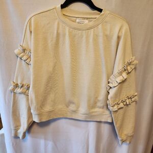 FOR THE REPUBLIC CREAM TOP, LONG SLEEVE, RUFFLE SLEEVE, SIZE SMALL, COTT…